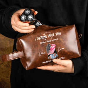 Personalised Cartoon Couple Character PU Leather Toiletry Bag with Name Travel Accessories Valentine's Day Birthday Gift for Couple