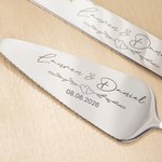 Personalized Cake Knife Server Cutting Set Engraved with Names and Date Wedding Bridal Shower Gift for Newlywed Couple