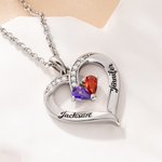 Personalized Forever Together Heart Pendant Sterling Silver Necklace with Double Birthstones and Engraved Names Valentine's Day Gift for Women