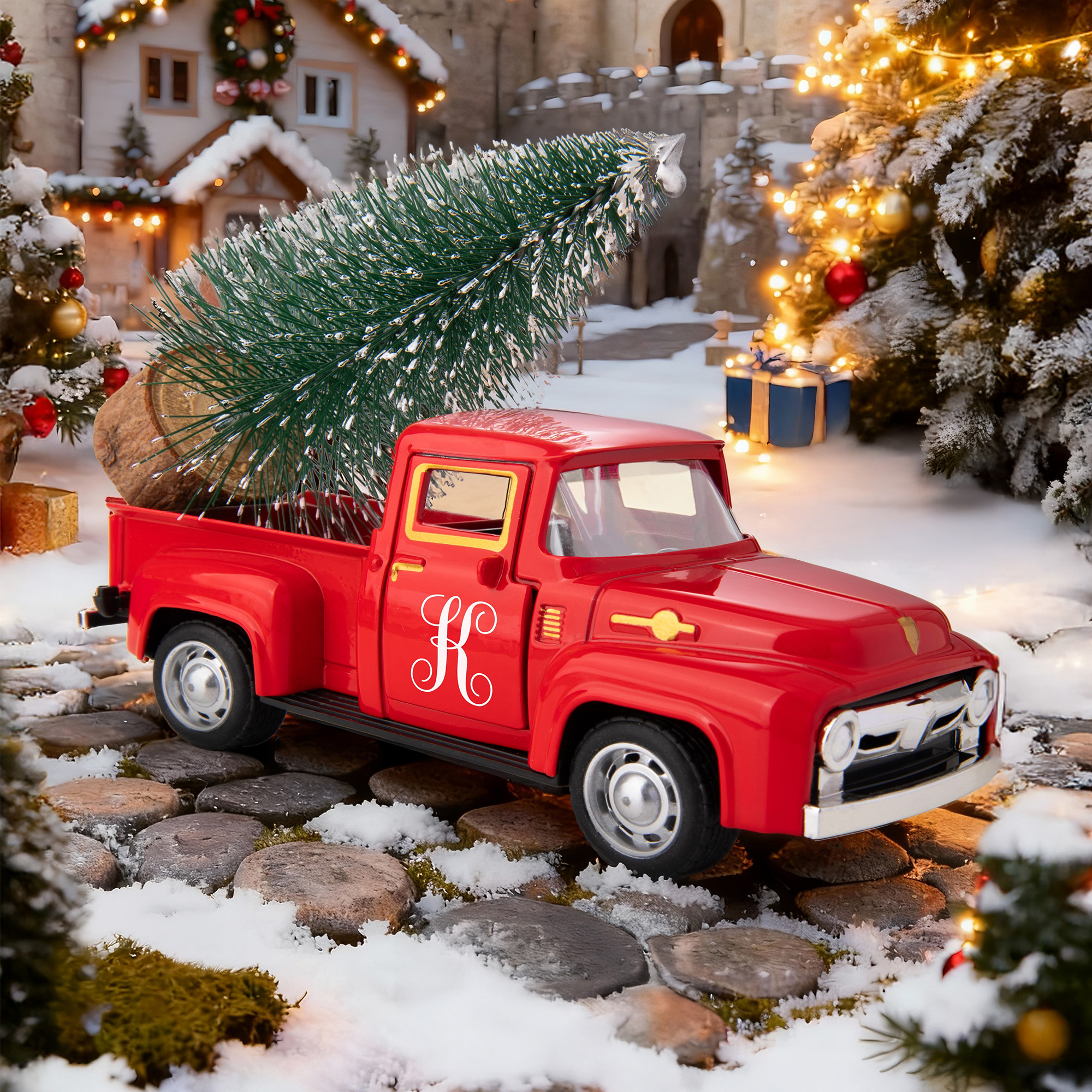 Camionnette Vintage Personnalisée avec Texte et 10 Accessoires à Choix Décor de Ferme Maison Cadeau de Noël pour Famille