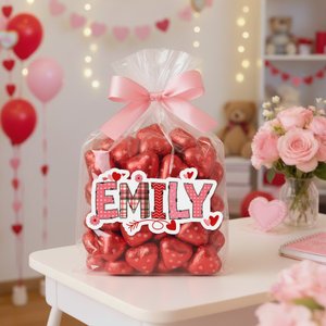 Personalised Heart Pink Romantic Stickers with Name Daily Use Valentine's Gift for Couples Girlfriends Kids