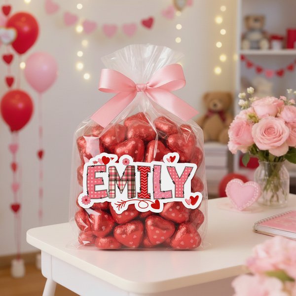 Personalized Heart Pink Romantic Stickers with Name Daily Use Valentine's Gift for Couples Girlfriends Kids