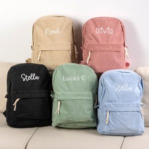 Personalised Multicolor Corduroy Toddler School Bag with Embroidered Name Birthday Back to School Gift for Kids Toddlers