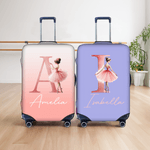 Personalised Cartoon Ballerina Girl Initial 18-32 Inches Luggage Cover with Name Travel Accessories Birthday Gift for Family Friends