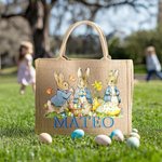 Personalised Easter Peter Rabbit Large-Capacity Jute Tote Bag with Name Easter Gift for Boys Girls Kids