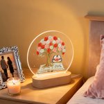 Personalised You & Me We Got This Rose Tree Penguin LED Night Light with Names and Wooden Base Home Decor Birthday Valentine's Day Gift for Couple
