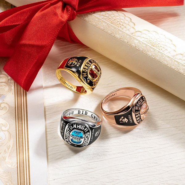 Your Grad Story, Stuck in Stone - Custom Birthstone Class Ring Engraved School Name  - Gift for High School/University Graduates