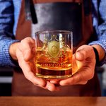 Personalized Golden Shield Initial Name 10 oz Rock Whiskey Glass Old Fashioned Anniversary Birthday Gift for Man Bartender Whiskey Enthusiast