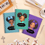 Personalized Polka Dots Cute Cartoon Little Girl A5 Spiral Notebook with Name Anniversary Birthday Gift for Black Girl