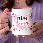 Personalized Pink Love Heart Arrow 11 oz 15 oz Ceramic Mug with Surname Text Birthday Teacher's Day Gift for Teacher