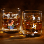 Personalized Funny Cartoon Character Back View 10 oz Rock Whisky Glass with Name Valentine's Day Anniversary Birthday Gift for Couple