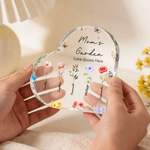Personalized Birth Flower Butterfly Heart Acrylic Plaque with Name and Text Home Decor Mother's Day Birthday Gift for Grandmother Family