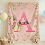 Gepersonaliseerde Multicolor Peter Rabbit Zachte Deken met Naam en Voorletter Home Decor Paasdag Cadeau voor Kinderen
