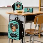 Personalized Cute Cartoon Black Girl Backpack Lunch Bag Pencil Case Set with Name Back-To-School Birthday Gift for Girls