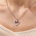 Personalized Forever Together Heart Pendant Sterling Silver Necklace with Double Birthstones and Engraved Names Valentine's Day Gift for Women