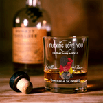 Personalized Funny Cartoon Character Back View 10 oz Rock Whisky Glass with Name Valentine's Day Anniversary Birthday Gift for Couple