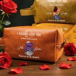 Personalized Cartoon Couple Character PU Leather Toiletry Bag with Name Travel Accessories Valentine's Day Birthday Gift for Couple