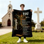 Personalized Christian Cross Bible Verse Soft Throw Blanket with Name Birthday Christian Gift for Men