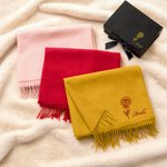 Personalized Super Soft Warm Scarf Shawl with Embroidered Birth Flower and Text Fashion Accessory Birthday Christmas Gift for Couple Family