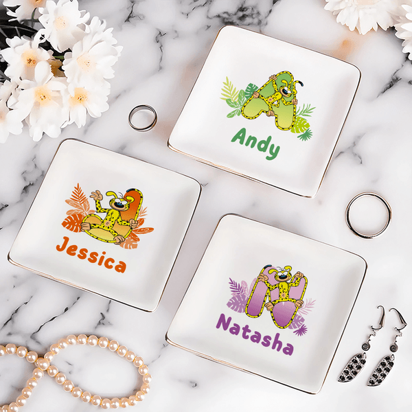 Personalized Long-Tailed Marsupilami Initial Name Ceramic Trinket Jewelry Dish Daily Use Birthday Gift for Girlfriend Wife | Callie × Marsupilami®