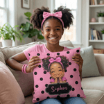 Funda Almohada Personalizada Dibujos Animados Niña Negra Multicolor con Nombre Decoración del Hogar Regalo de Cumpleaños para Niñas