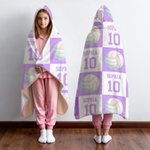 Personalised Sports Patterns Multiple Colours Soft Throw Hooded Blanket with Name and Number Christmas Birthday Gift for Sports Lovers Families