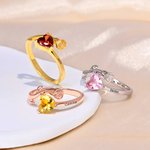 Personalisierter Sterling Silber Ring im Herz und Rose Design mit Geburtsstein und Namen Geburtstag Jubiläum Valentinstag Geschenk für Damen Partnerin