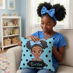 Funda Almohada Personalizada Dibujos Animados Niña Negra Multicolor con Nombre Decoración del Hogar Regalo de Cumpleaños para Niñas