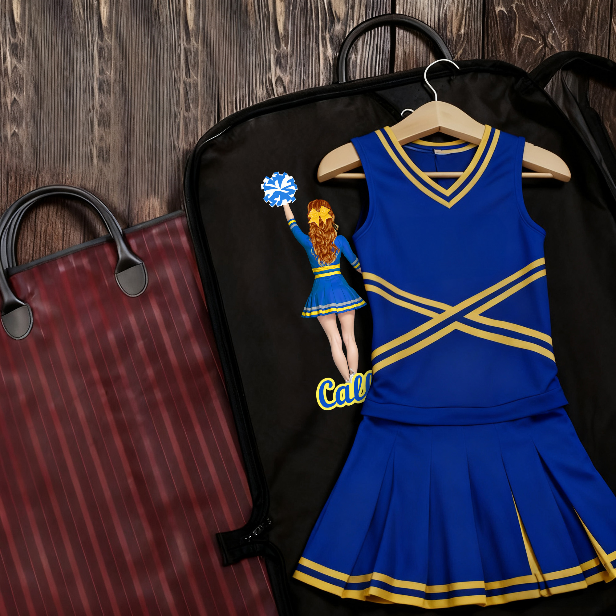 Personnalisé Cartoon Cheerleading Character Waterproof Hanging Garment Bag with Name Daily Training Rehears Travel Accessory Gift for Cheerleaders
