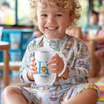 Vaso personalizado con animales del bosque e iniciales con tapa y asa 295 ml regalo de cumpleaños o regreso a la escuela para niños