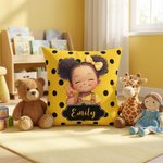 Funda Almohada Personalizada Dibujos Animados Niña Negra Multicolor con Nombre Decoración del Hogar Regalo de Cumpleaños para Niñas
