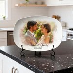 Personalised Watercolor Couple Photo Decorative Plate with Stand and Text Housewarming Valentine's Day Wedding Birthday Gift for Girlfriend Boyfriend