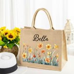Personalisierte Jute-Tasche mit Aquarell Geburtsblumen und Namen Geburtstag Jahrestag Weihnachten Tote Bag Geschenk für Damen