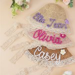 Chapeau de soleil en paille avec sangle ajustable Accessoire de plage d'été Cadeau d'anniversaire pour les jeunes enfants