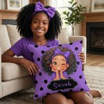 Funda Almohada Personalizada Dibujos Animados Niña Negra Multicolor con Nombre Decoración del Hogar Regalo de Cumpleaños para Niñas