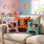 Funda Almohada Personalizada Dibujos Animados Niña Negra Multicolor con Nombre Decoración del Hogar Regalo de Cumpleaños para Niñas