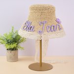 Chapeau de soleil en paille avec sangle ajustable Accessoire de plage d'été Cadeau d'anniversaire pour les jeunes enfants