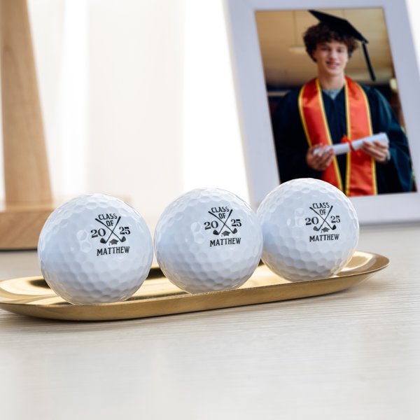 Personalized Golf Clubs Graduation Cap Set of 3 Golf Balls with Name and Year Birthday Graduation Gift for Golf Lover Graduate