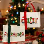 Personalized Colorful Lights Santa Claus Elk Elf Initial Reusable Canvas Tote Bag with Name and Handle Christmas Gift for Kids Family