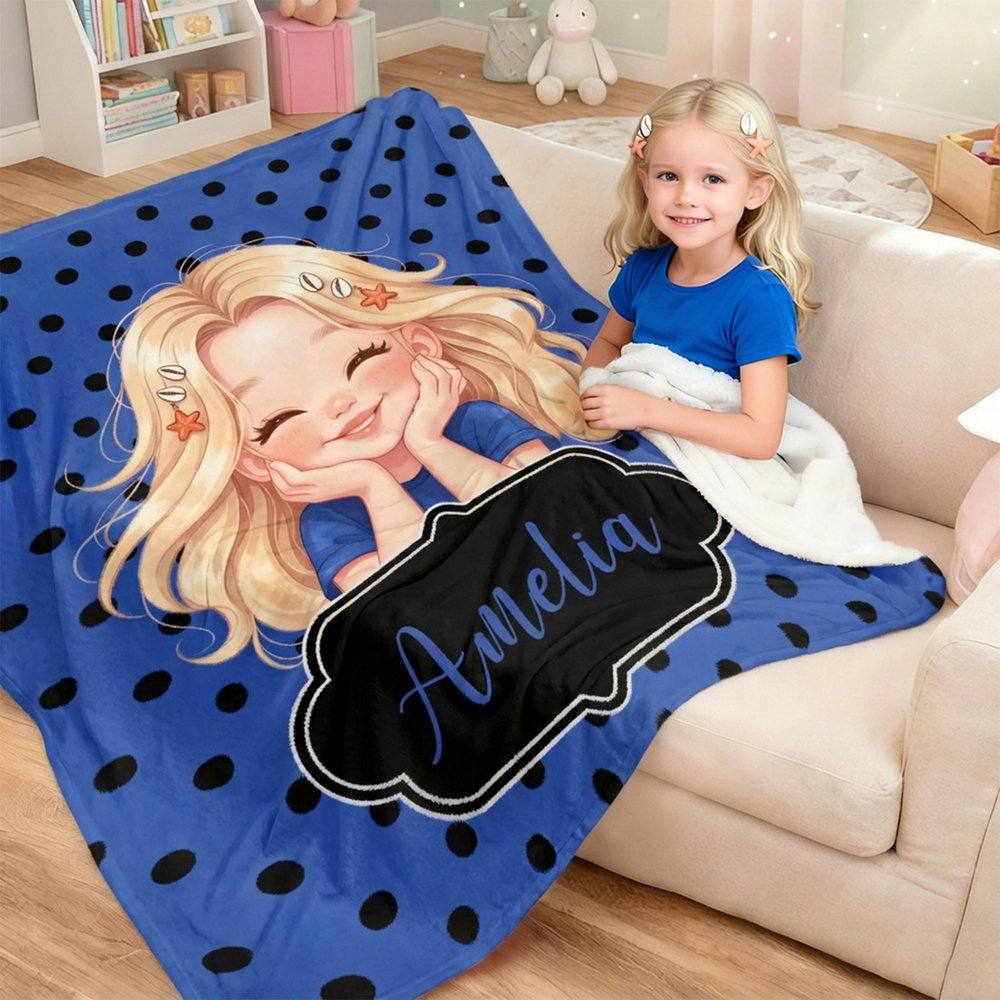 Gepersonaliseerde Chibi Cartoon Girl Multicolor Zachte Deken met Naam Home  Decor Verjaardagscadeau voor Meisjes - CALLIE, image size:1000x1000