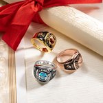 Bague de Chevalière Personnalisée avec Pierre de Naissance et Gravures de Textes et Motifs Cadeau Fin d'Études pour Diplômé de l'École