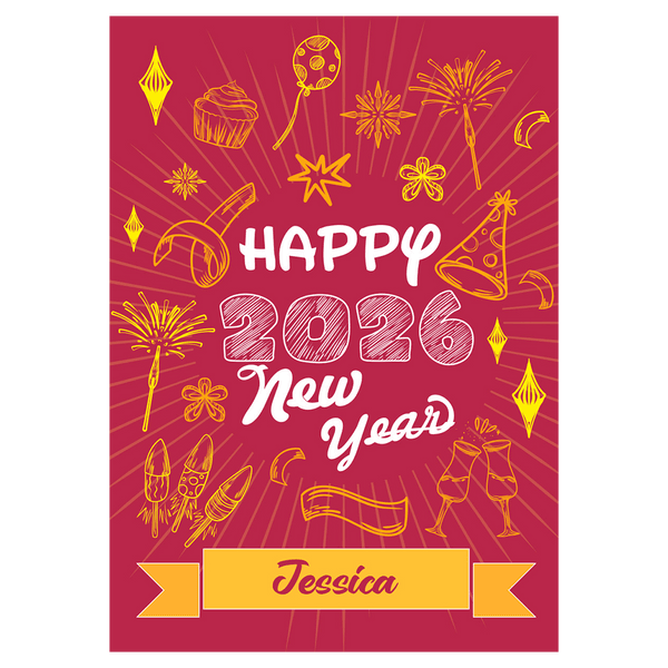 Hand Drawn Party Style New Year Ecard