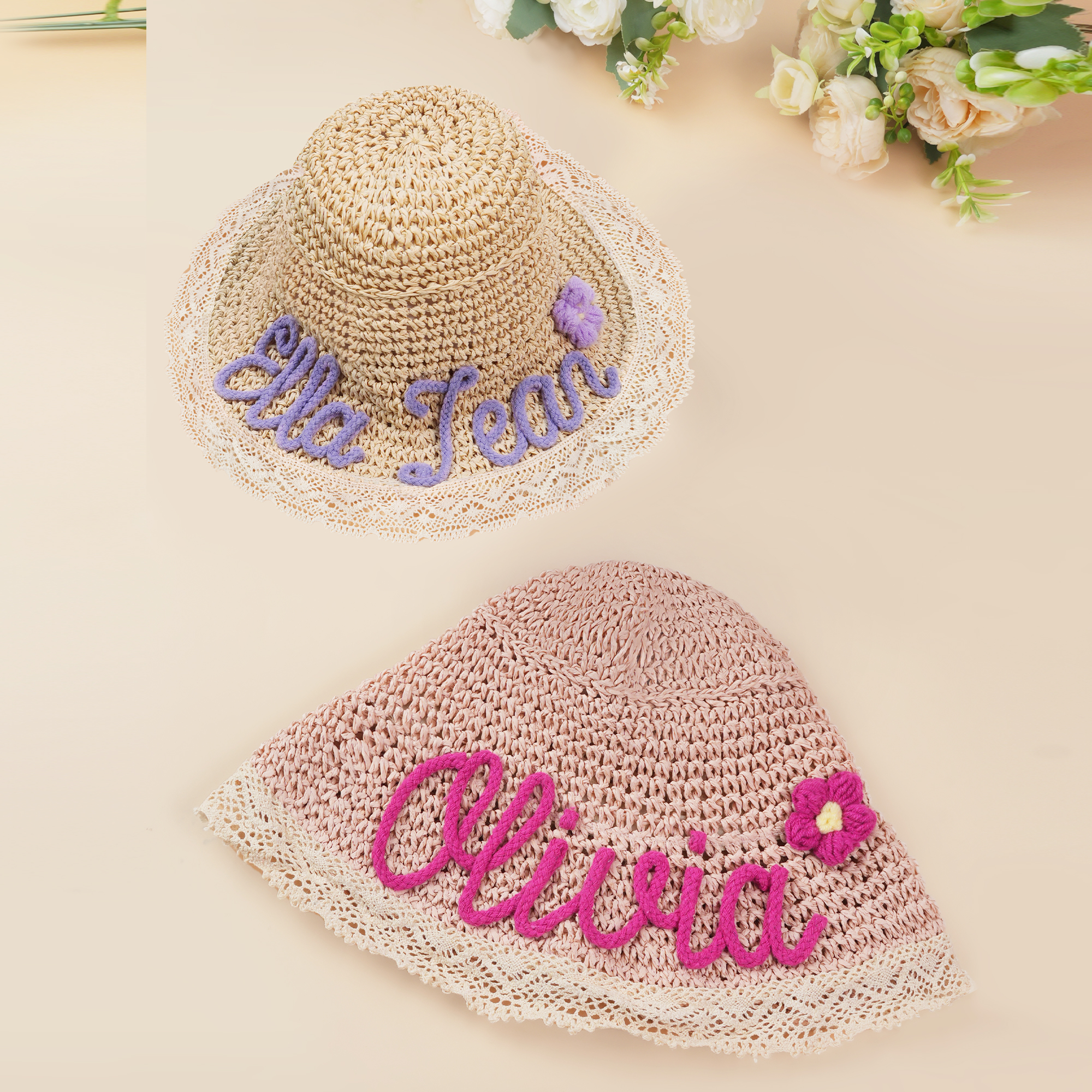 Chapeau de soleil en paille avec sangle ajustable Accessoire de plage d'été Cadeau d'anniversaire pour les jeunes enfants
