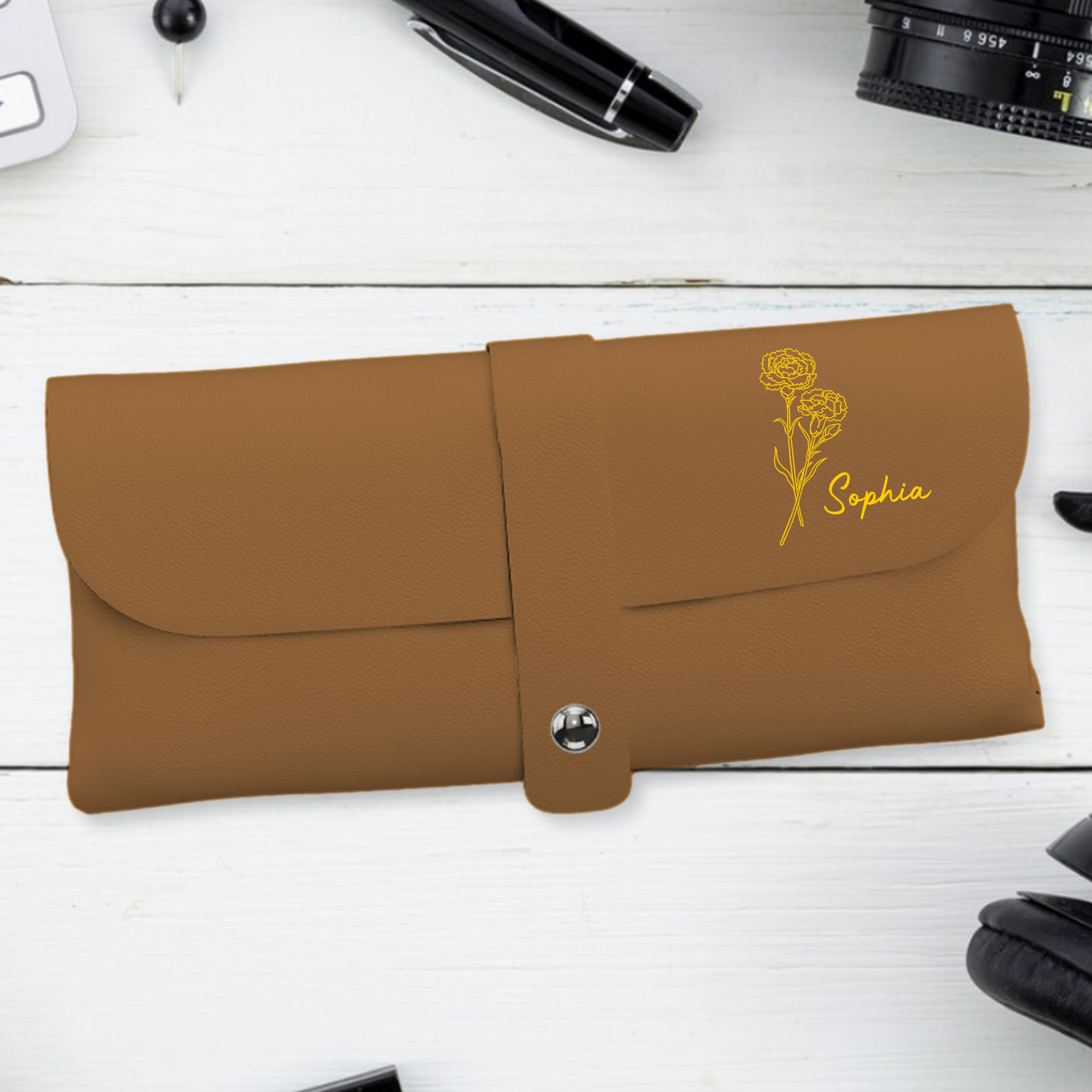 Etui à lunettes en cuir PU personnalisé avec nom Sac de rangement pour usage quotidien Accessoires de voyage Cadeau d'anniversaire pour femmes Filles Etudiants