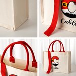 Personalized Colorful Lights Santa Claus Elk Elf Initial Reusable Canvas Tote Bag with Name and Handle Christmas Gift for Kids Family