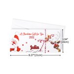 Enveloppe surprise de Noël - Porte-monnaie de Noël personnalisé avec le nom et le motif du Père Noël et de l'élan, cadeau de Noël idéal pour les enfants.