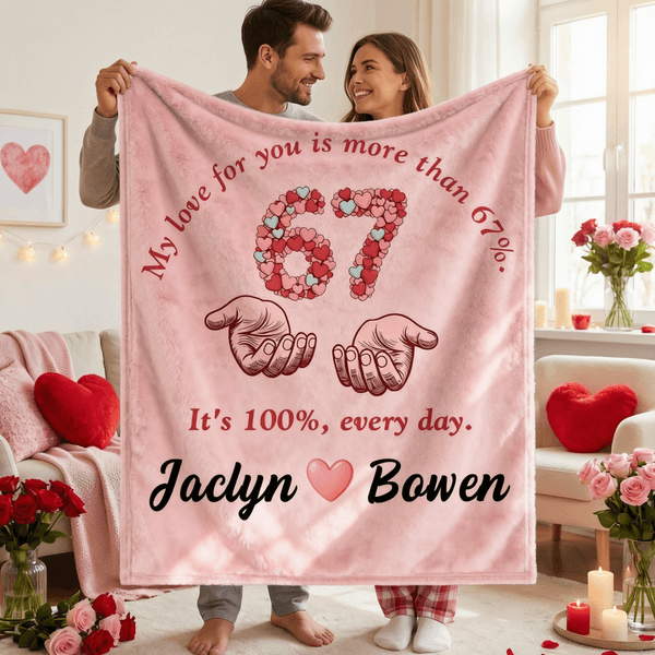 Personalized Six Seven Heart Pink Soft Throw Blanket with Name Daily Use Valentine's Day Anniversary Gift for Couple