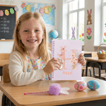 Personalized Watercolor Style Rabbit Flower Name A5 Spiral Notebook and Pom Puff Pen Set with Lined Pages Easter Gift for Boys Girls