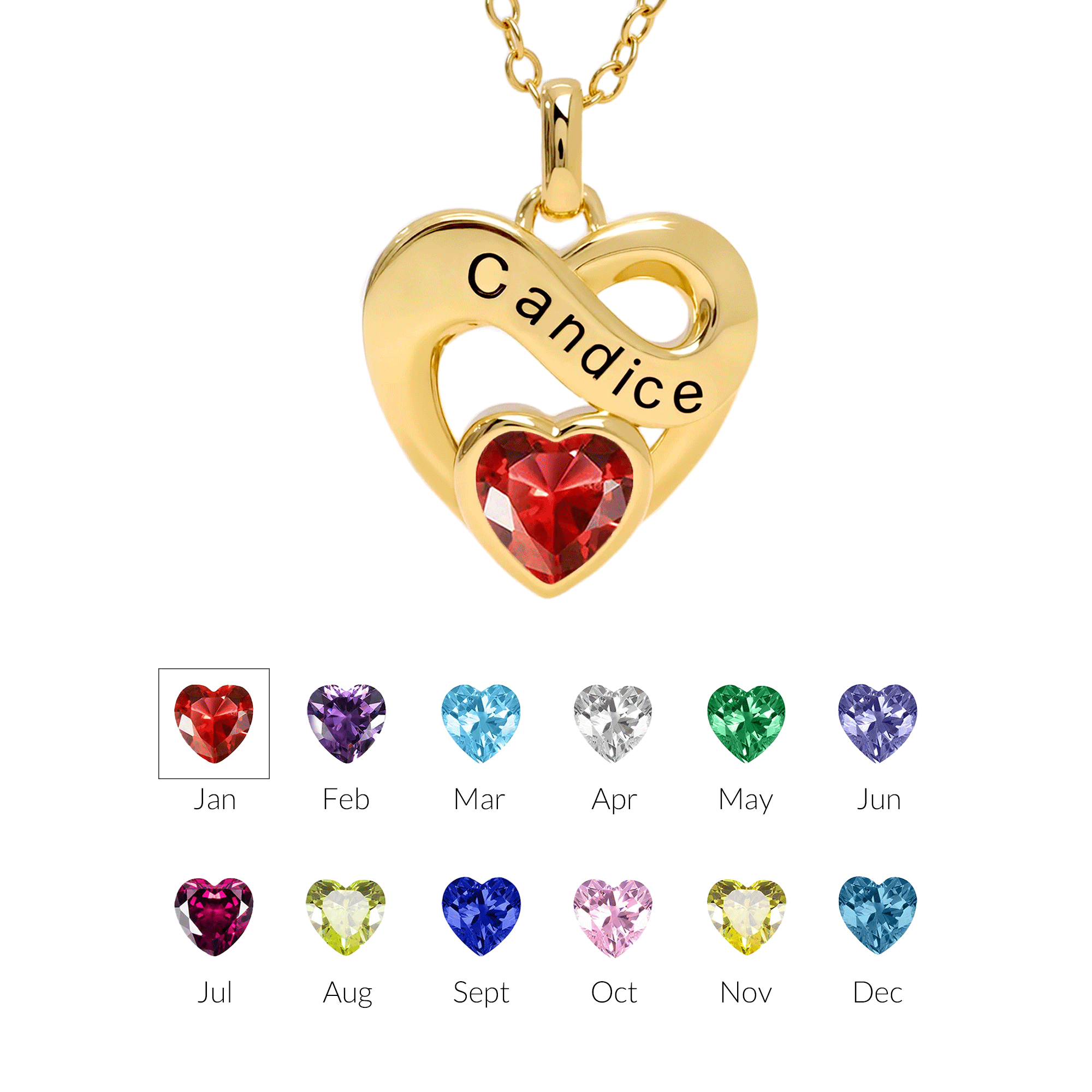 Personalized Infinity Sign Heart Birthstone Necklace Dainty Jewelry Valentine's Day Anniversary Gift for Mothers Women Wives Girlfriends