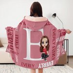 Personalized Cartoon Character Word Cloud Soft Hooded Blanket with Initial and Names Home Decor Birthday Anniversary Gift for Family Kids